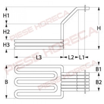 Rezistenta friteuza OLIS , putere 18000W, alimentare 230V, 3circuite, Lungime totala 450mm, latime  243mm, lungime(L3)- 367mm. Pentru modelele 92/04FRE20L, 92-04FRE20L 